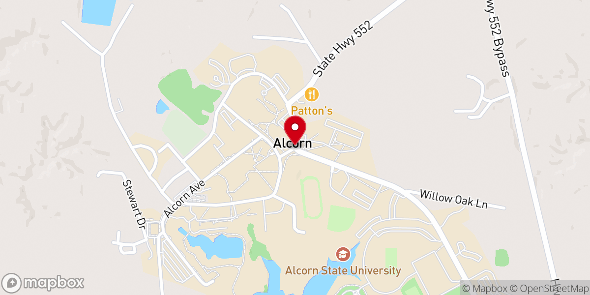 Map showing location of Alcorn State University