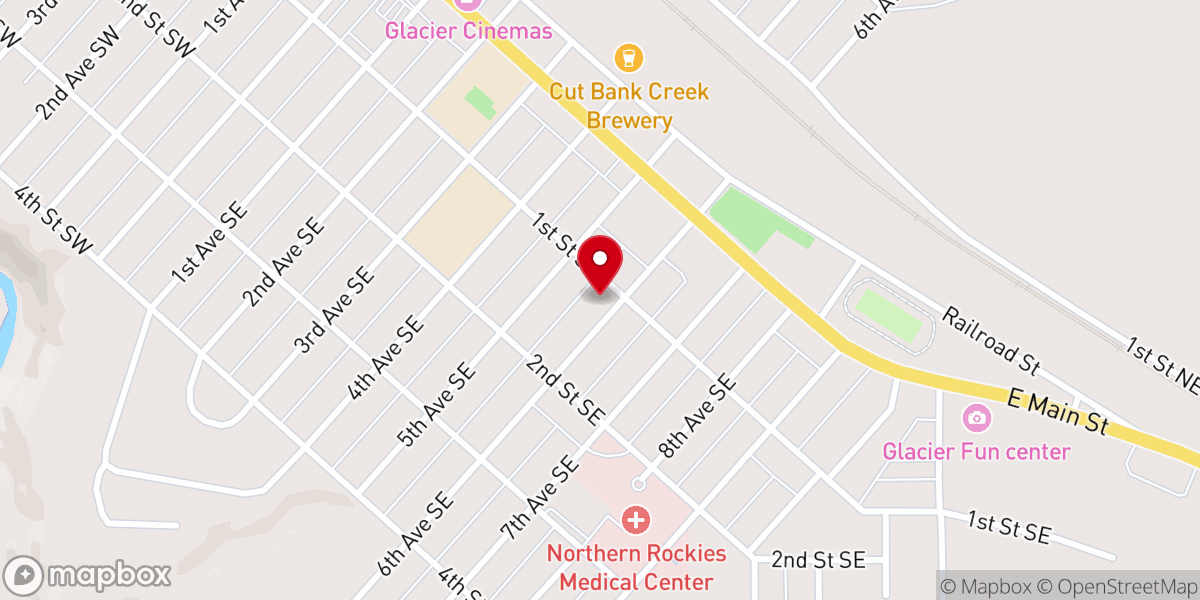 Map showing location of Cut Bank Baptist Church