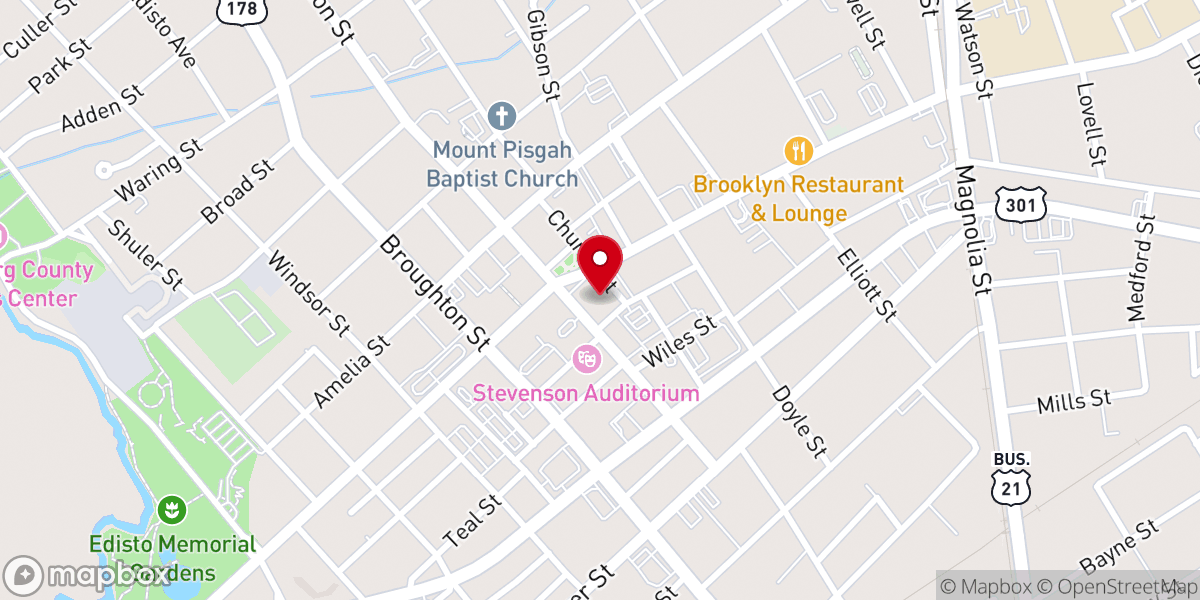 Map showing location of First Baptist Church