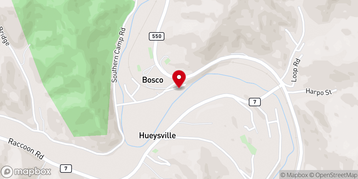 Map showing location of Hueysville Church of Christ