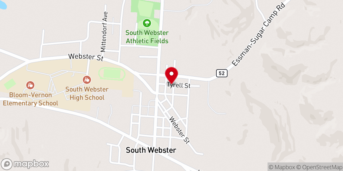 Map showing location of South Webster Baptist Church