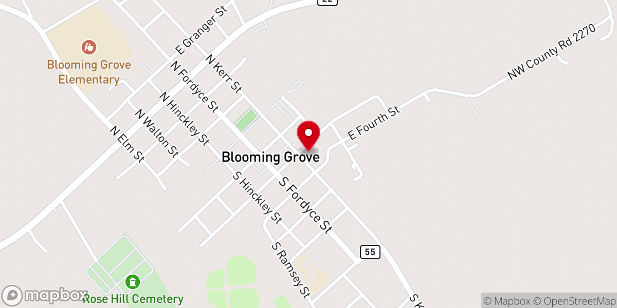 Map showing location of Blooming Grove Methodist Church
