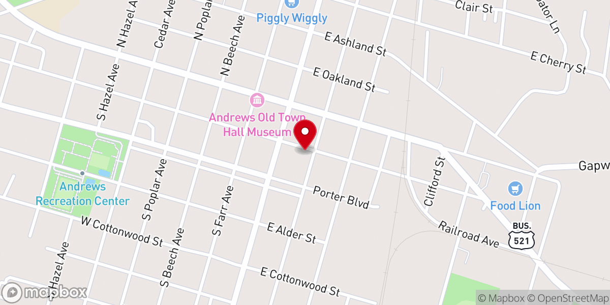 Map showing location of Andrews Presbyterian Church