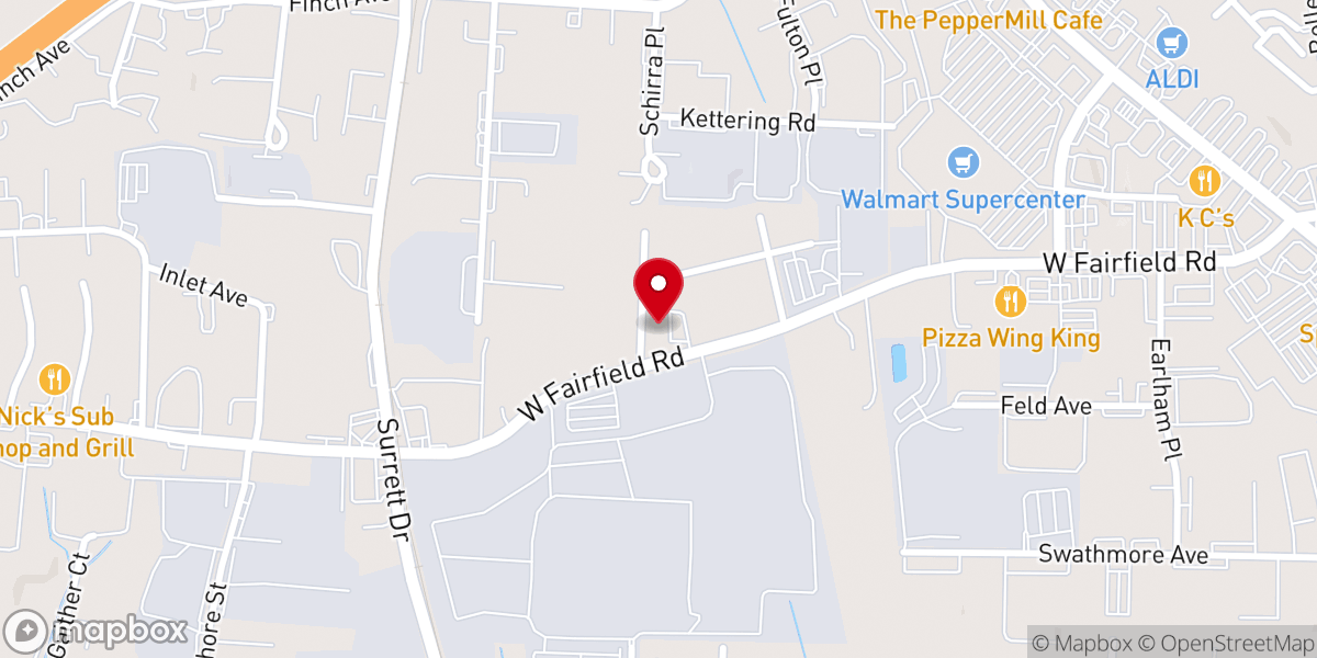 Map showing location of West Fairfield Baptist Church: Sunday School 9am, Worship 10am, Wednesday 7pm