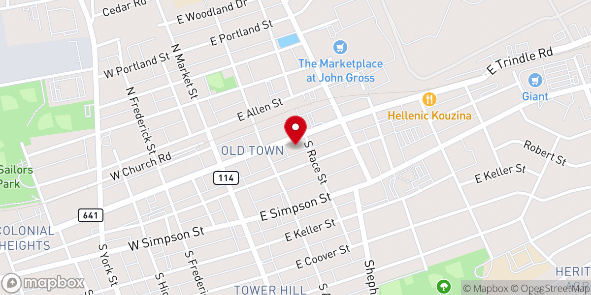 Map showing location of Trinity Evangelical Lutheran Church