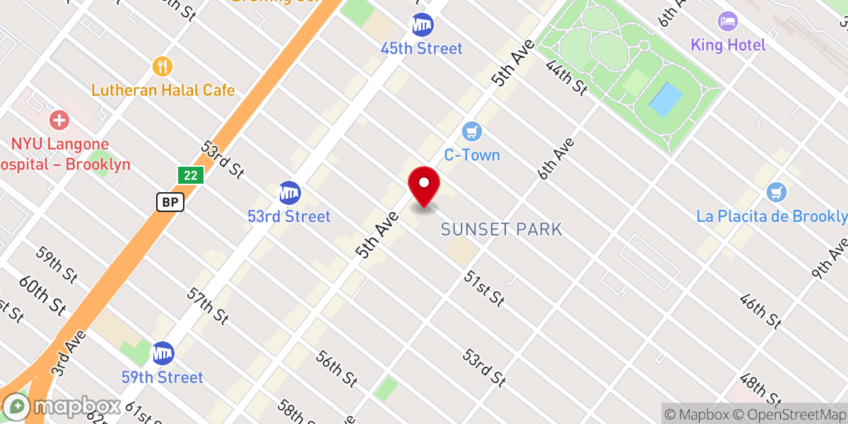 Map showing location of The Salvation Army Brooklyn Sunset Park Corps Community Center