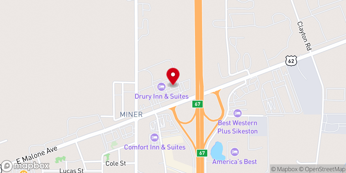 Map showing location of City of Miner Convention Center