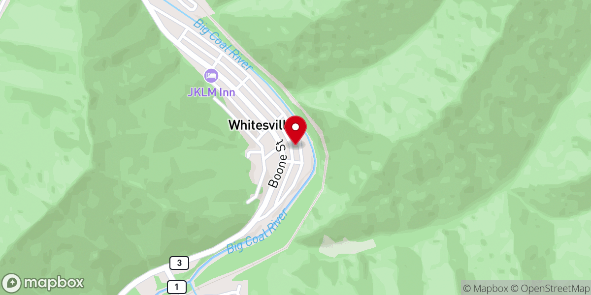 Map showing location of First Baptist Church of Whitesville