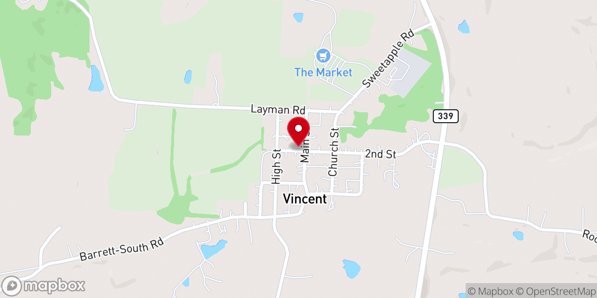 Map showing location of Vincent United Methodist Church