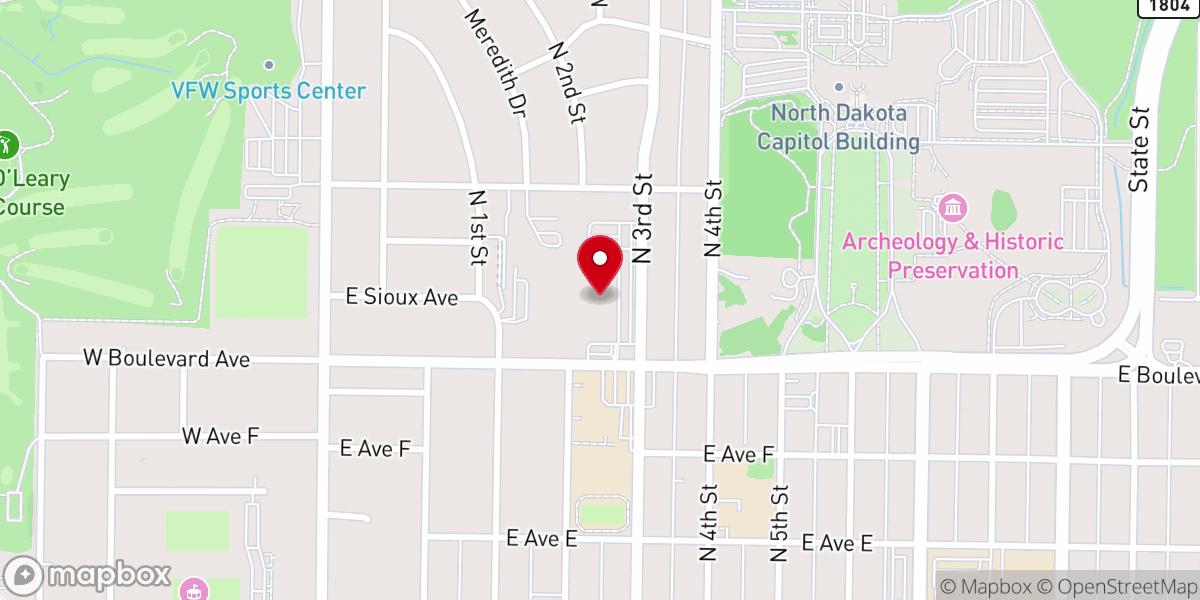 Map showing location of Harvest Church Bismarck