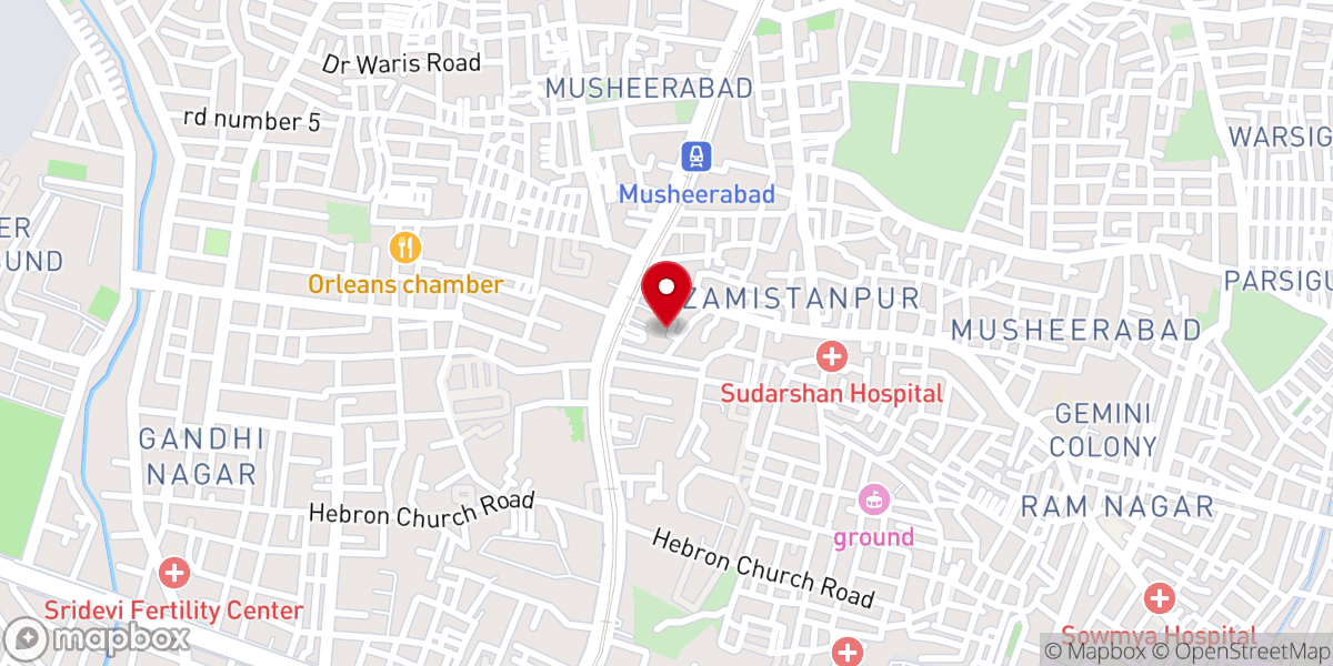 Map showing location of CSI Wesley Church, Musheerabad Pastorate