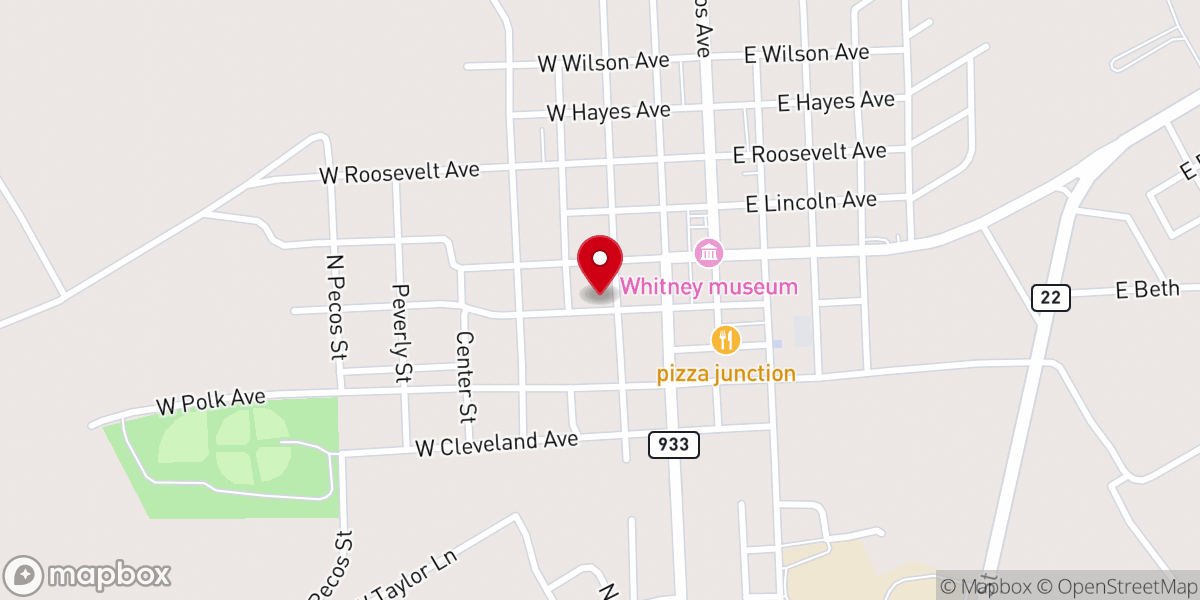 Map showing location of First Baptist Church of Whitney