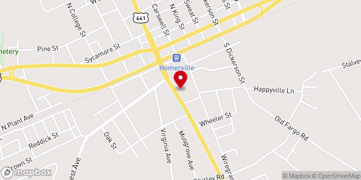 Map showing location of Huey's One Stop