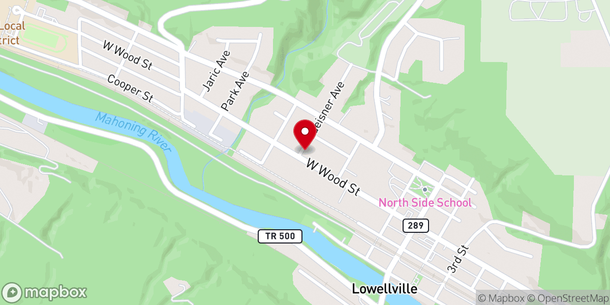 Map showing location of Lowellville United Methodist Church