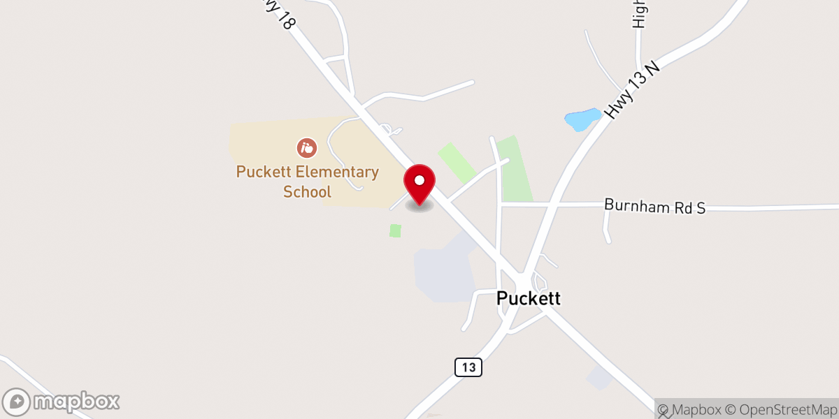 Map showing location of Puckett Baptist Church