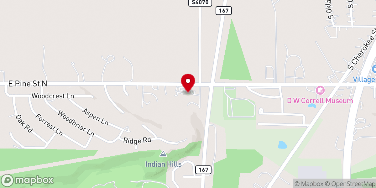 Map showing location of Woodcrest Free Will Baptist