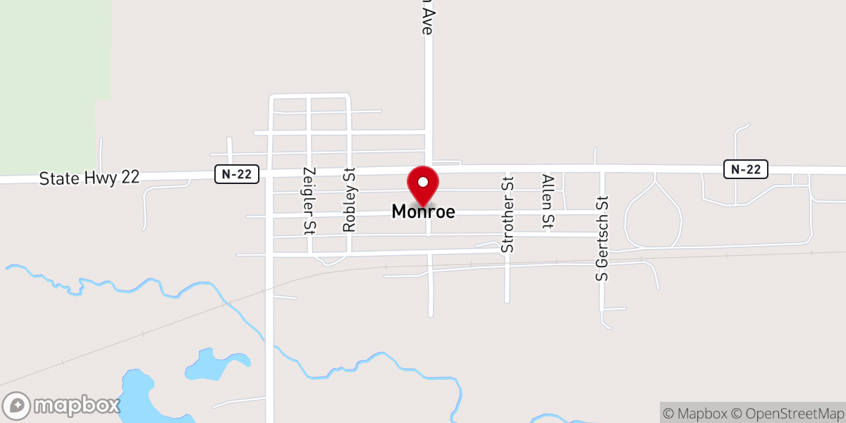 Map showing location of Monroe Methodist Church