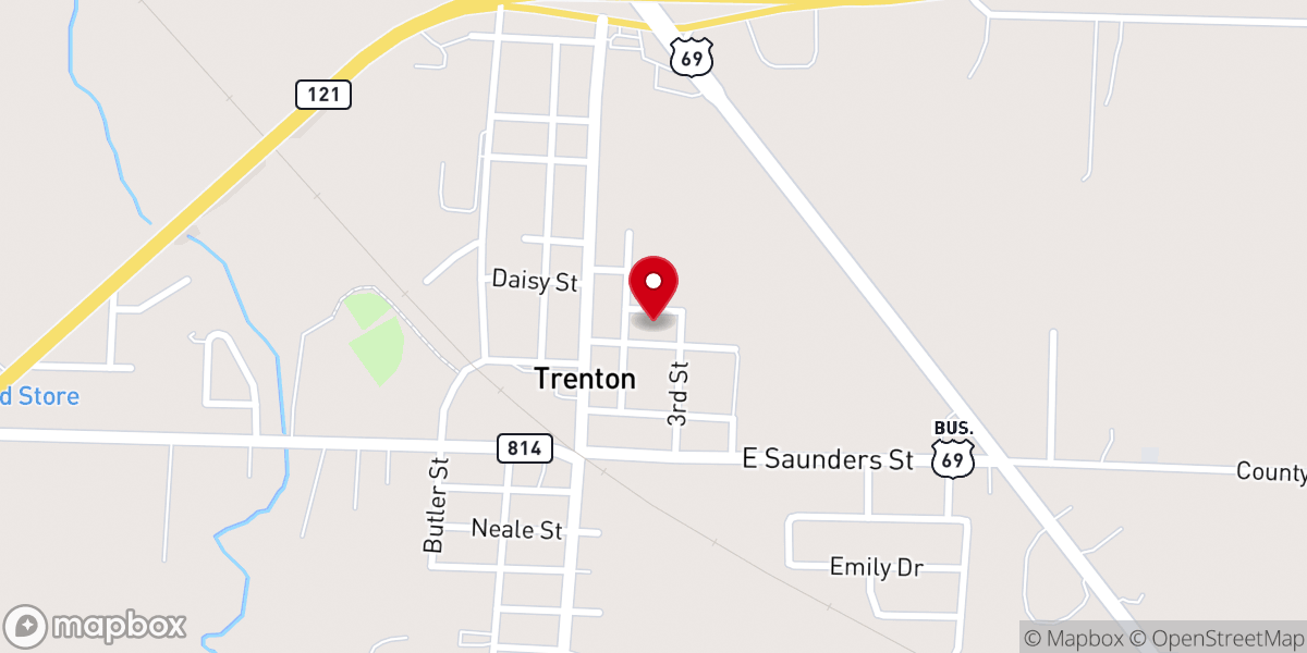 Map showing location of First Baptist Church of Trenton