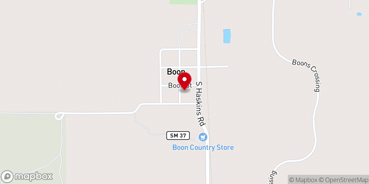 Map showing location of Boon Baptist Church