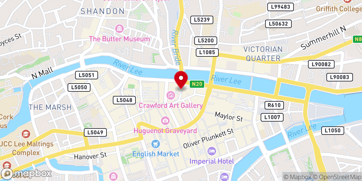 Map showing location of Cork Ghost Tour