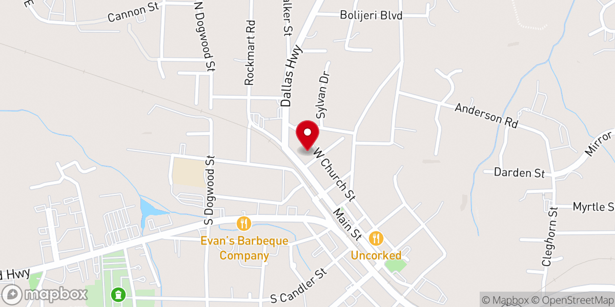 Map showing location of First Presbyterian Church of Villa Rica