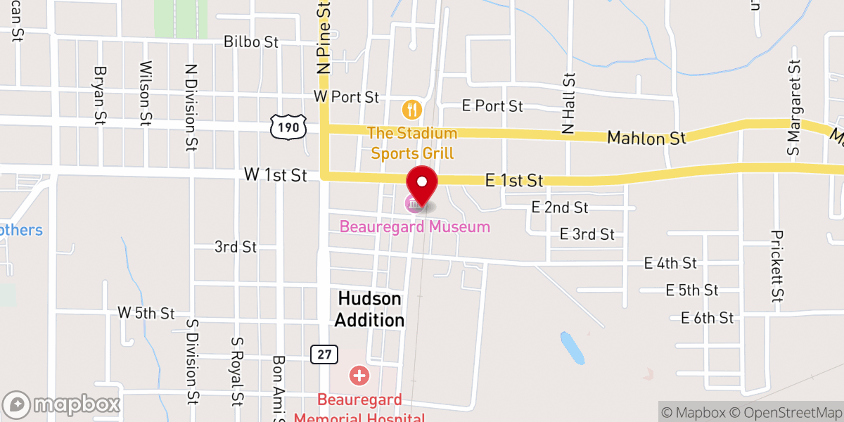 Map showing location of Beauregard Museum, DeRidder