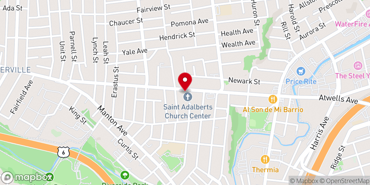 Map showing location of St Adalbert's Church