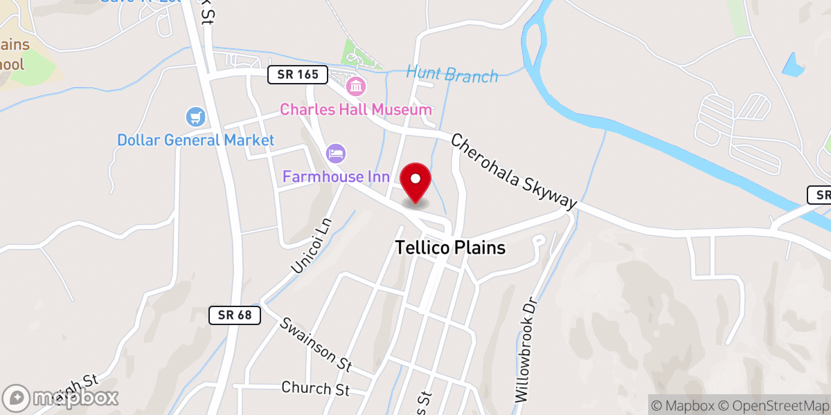 Map showing location of Tellico Grains Bakery