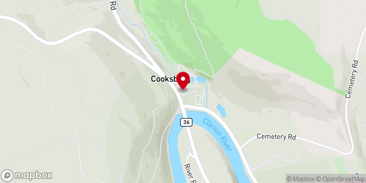 Map showing location of Cook Forest State Park Office