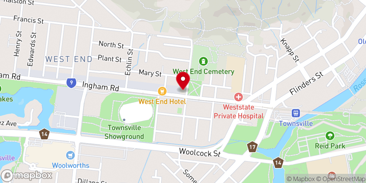 Map showing location of West End Townsville Uniting Church