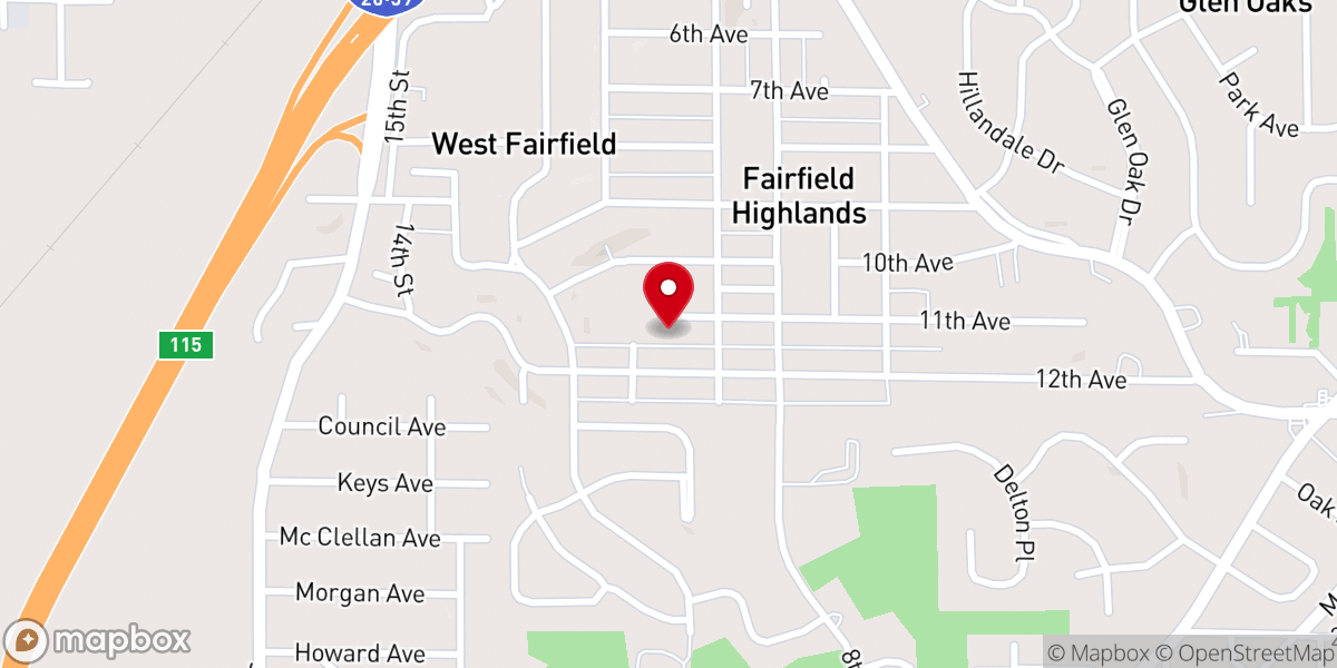 Map showing location of Fairfield Highlands Presbyterian Church