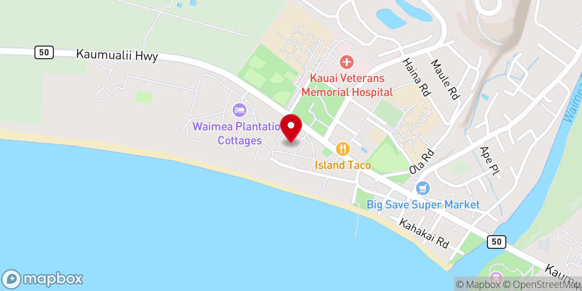 Map showing location of Waimea Higashi Hongwanji