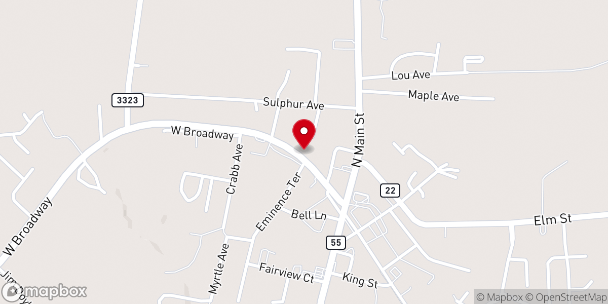 Map showing location of First Presbyterian Church, Eminence, KY