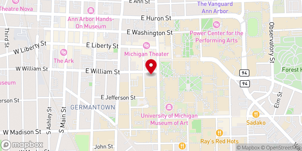 Map showing location of The First Congregational Church of Ann Arbor