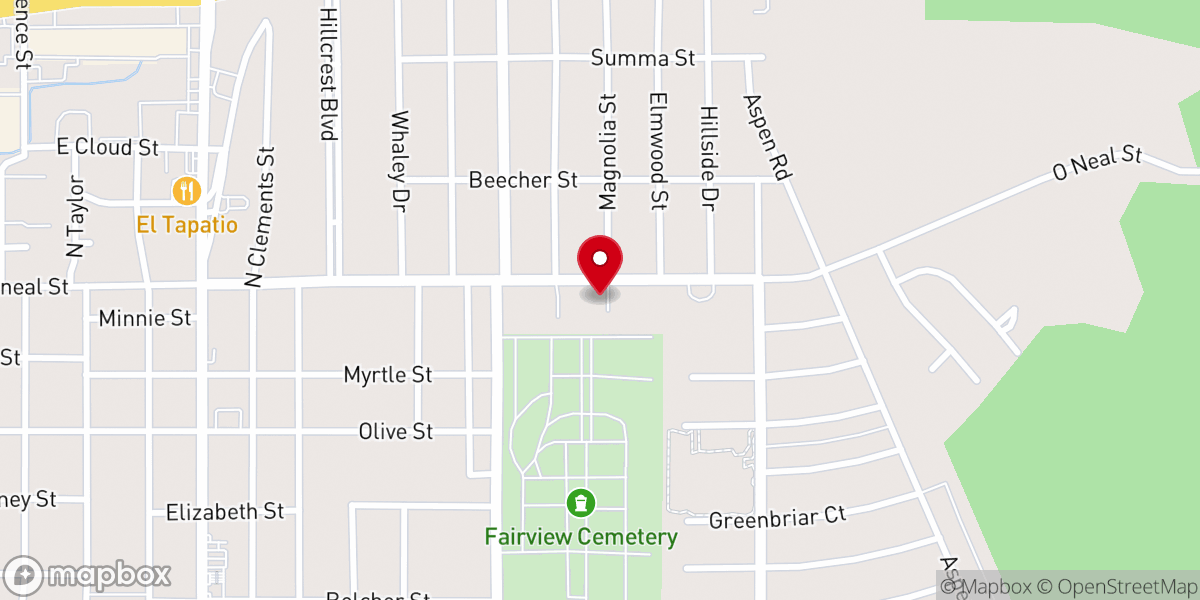Map showing location of Hillcrest Church of Christ