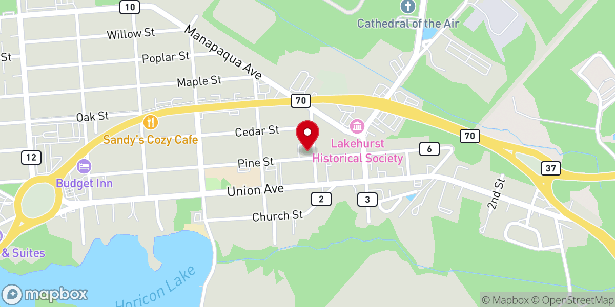 Map showing location of Lakehurst United Methodist Church