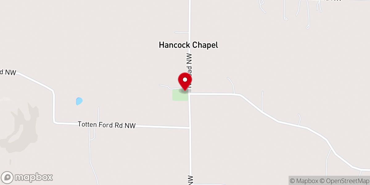 Map showing location of Hancock's Chapel United Methodist