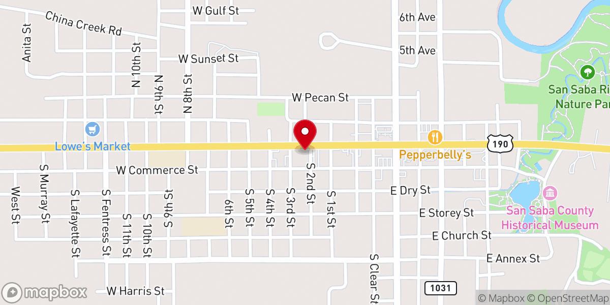 Map showing location of San Saba Church of Christ