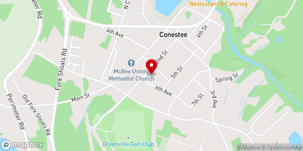 Map showing location of First Baptist Church of Conestee
