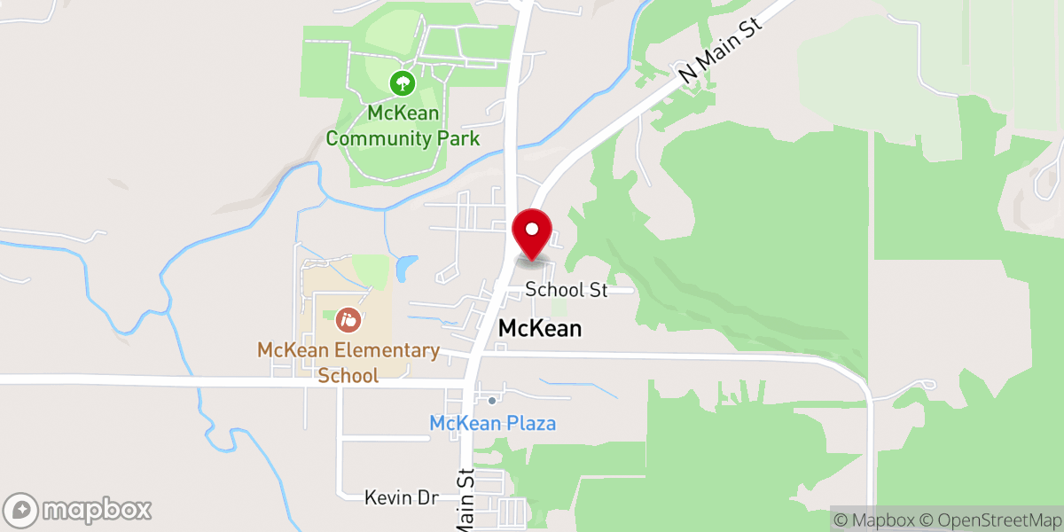 Map showing location of McKean Methodist Church