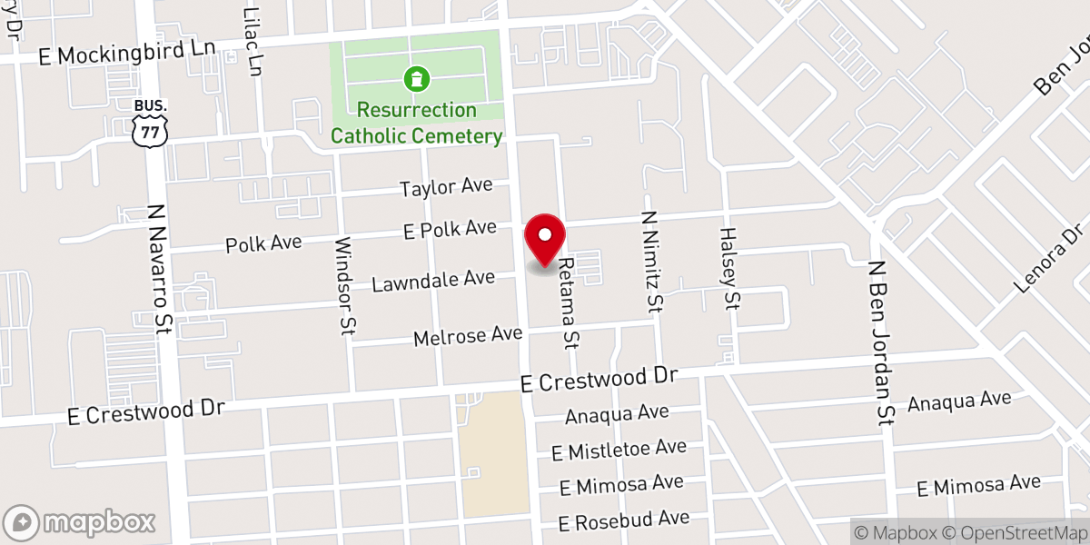 Map showing location of Northside Baptist Church