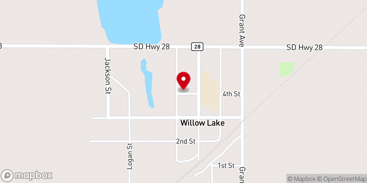 Map showing location of Willow Lake Lutheran Church
