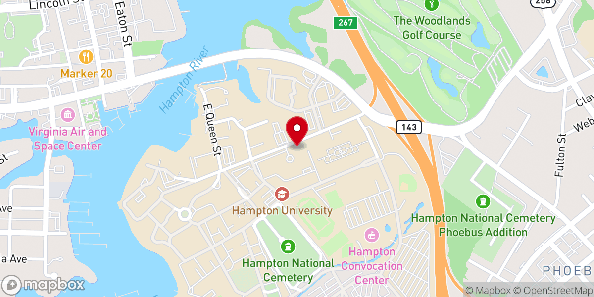 Map showing location of Hampton University