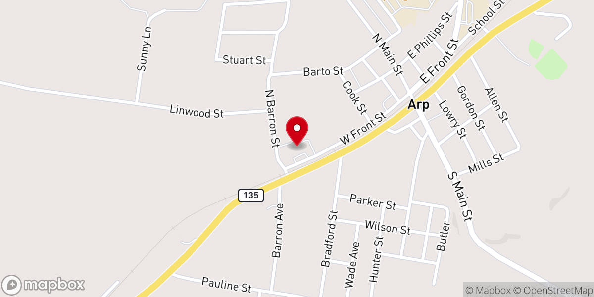 Map showing location of Arp First Baptist Church