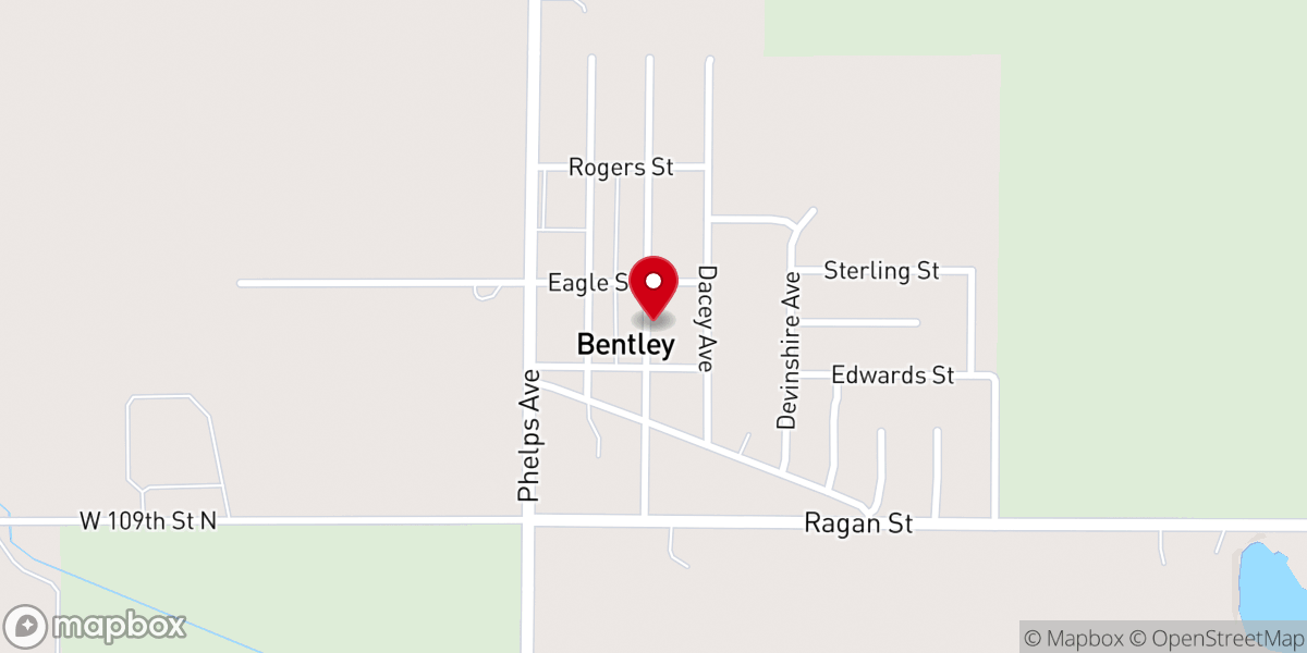 Map showing location of Bentley United Methodist Church