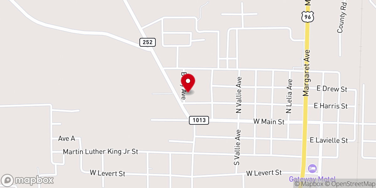 Map showing location of Kirbyville Apostolic Church