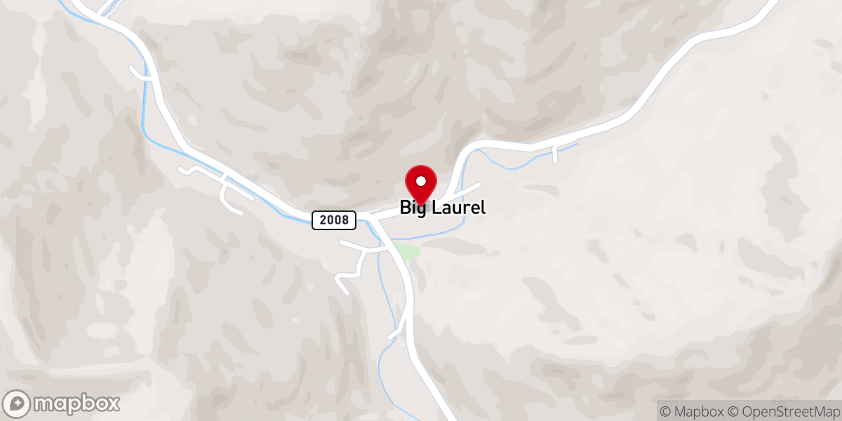 Map showing location of Big Laurel Baptist church