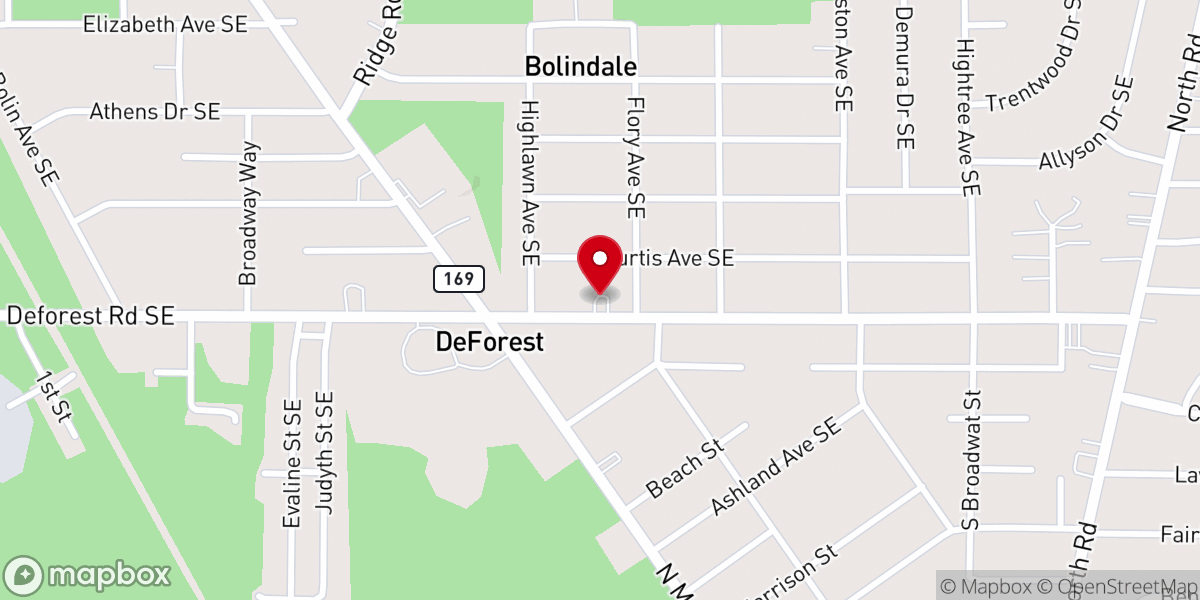 Map showing location of De Forest Rd Freewill Baptist Church