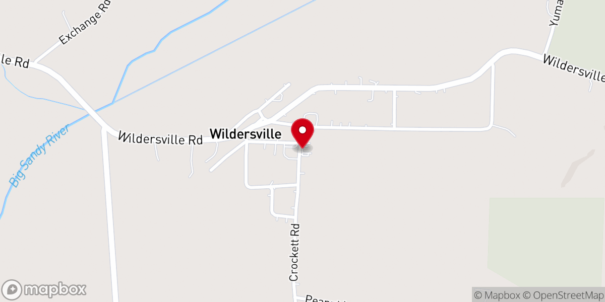 Map showing location of Wildersville Baptist Church