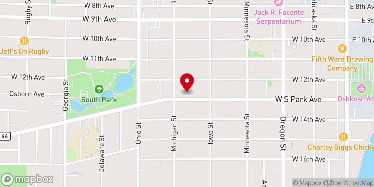 Map showing location of River of Life Church-Oshkosh